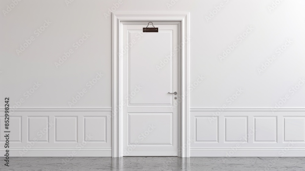 White Door with Wainscot and a Simple Metal Hook White Door with Wainscot and a Simple Metal Hook