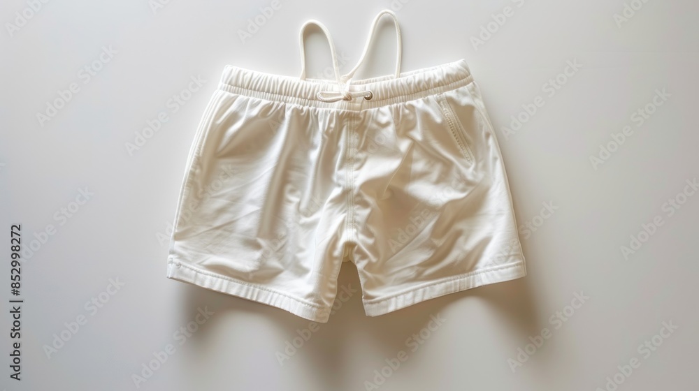 White Drawstring Shorts on a White Background White Drawstring Shorts on a White Background