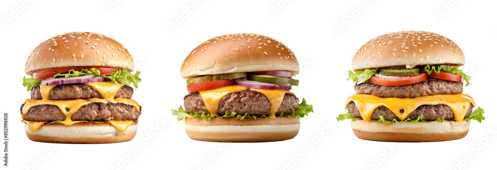 Double cheese Burger isolated on transparent background Double cheese Burger isolated on transparent background