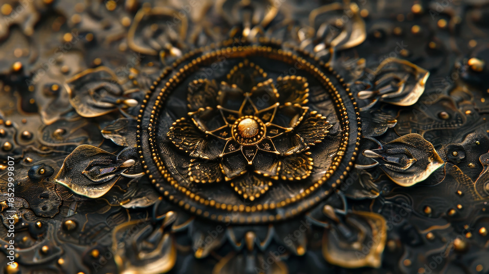 A gold and black flowery design with a lot of detail A gold and black flowery design with a lot of detail
