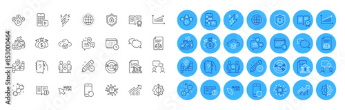 Calendar, Facts and Demand curve line icons pack. Ask question, Transform, Phone app web icon. Chart, Lightning bolt, Quick tips pictogram. Shield, Bank document, Certificate. Vector