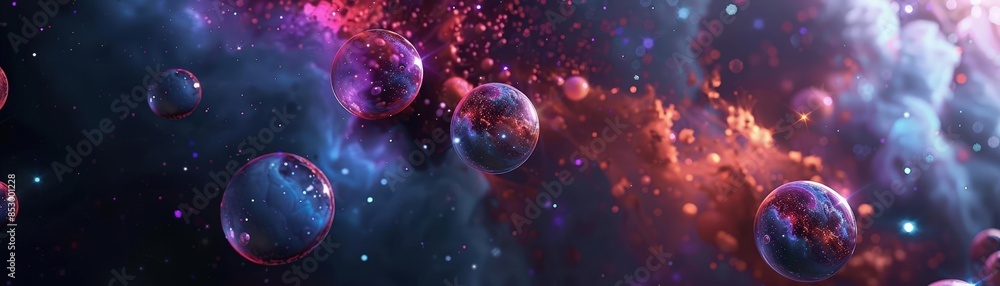 Space exploration themes visualized with abstract 3D models and celestial patterns Space exploration themes visualized with abstract 3D models and celestial patterns