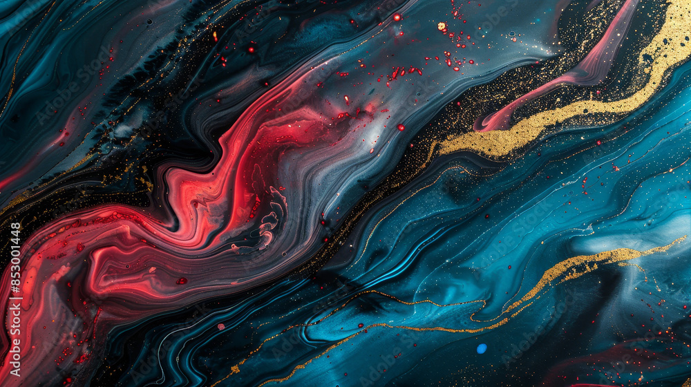 Obraz premium A painting of a wave with gold and red colors