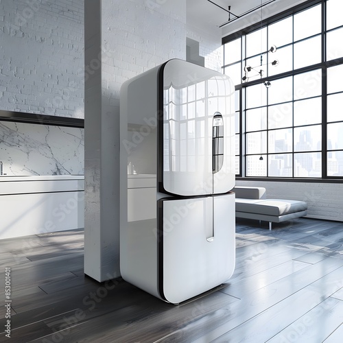 Modern kitchen interior with refrigerator