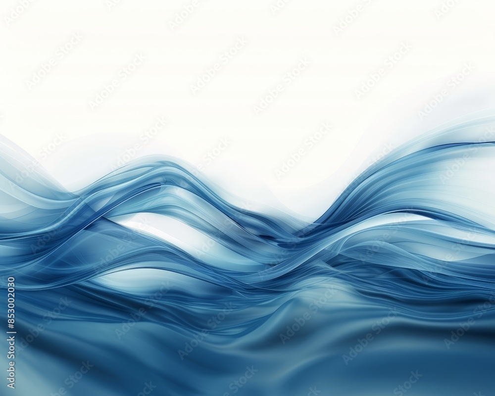 Fototapeta premium Blue water wave abstract background on white, high quality image for versatile use