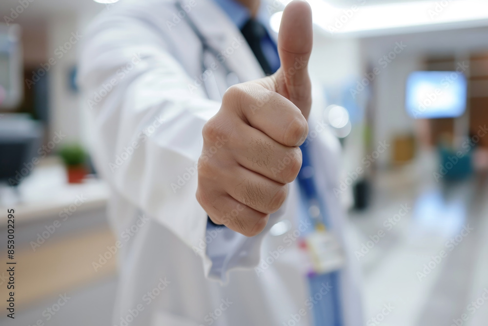 A doctor is giving a thumbs up in a hospital setting A doctor is giving a thumbs up in a hospital setting
