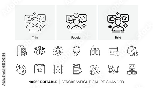 Phone pay, Social media and Annual calendar line icons. Pack of Success, Timer, Check investment icon. Currency exchange, Message, Work home pictogram. Chemistry beaker, Chemistry lab. Vector