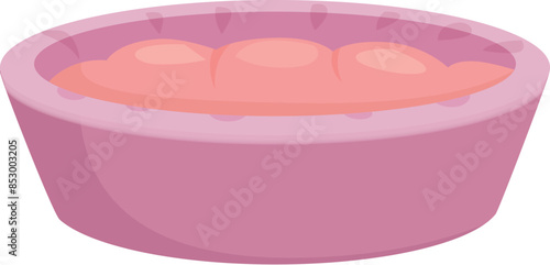Pink ceramic tray containing raw dough rising before baking
