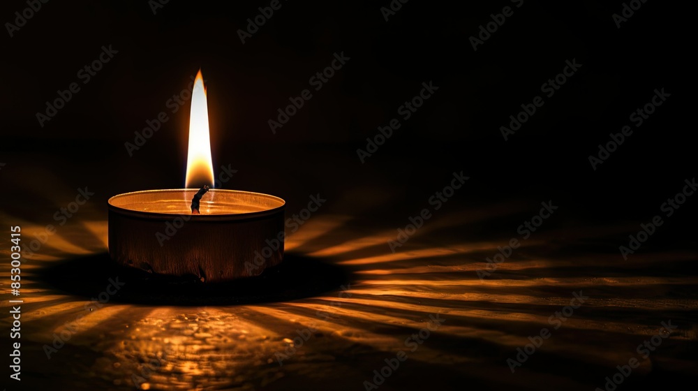 Photograph of a candle flame flickering in the darkness, casting long shadows Photograph of a candle flame flickering in the darkness, casting long shadows