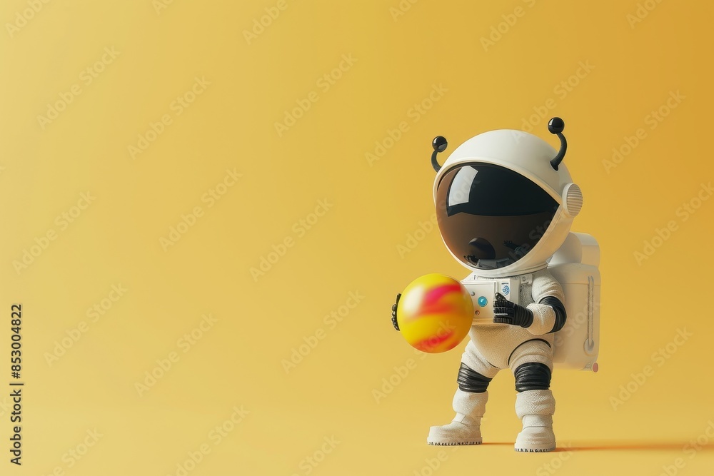 A cartoon astronaut is holding a ball in his hand A cartoon astronaut is holding a ball in his hand