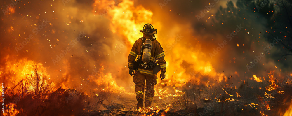 A firefighter battling a blaze, their courage and determination evident. A firefighter battling a blaze, their courage and determination evident.