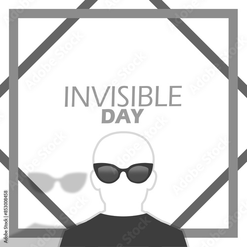 Invisible Day event banner. Illustration of an invisible person wearing glasses and a shirt in frame on white background to celebrate on July 4th