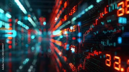 Glowing stock market ticker, side view, dynamic financial data, techbology tone, Monochromatic   © EC Tech 