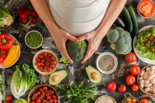 Top quality image showcasing recommended food products for a healthy pregnancy diet photo