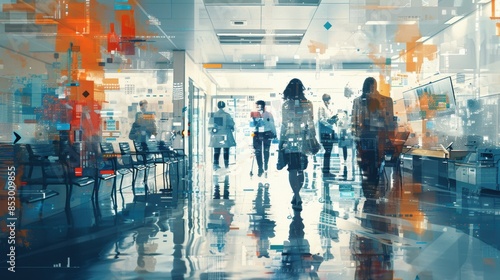 Creative digital collage of the clinic Combine images of waiting rooms, exam rooms, and medical staff