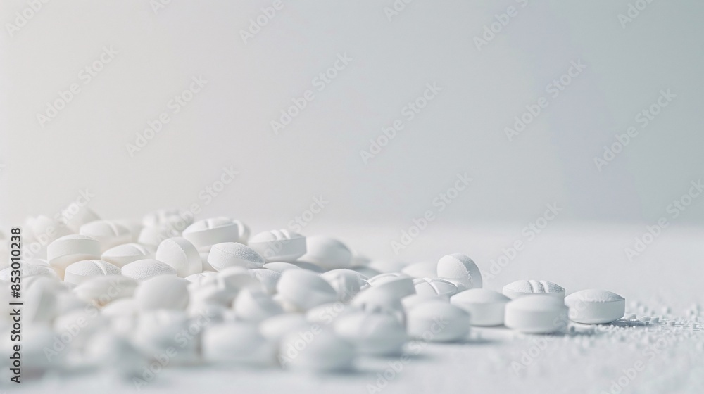 Close-up of White Pills on a Light Background Close-up of White Pills on a Light Background