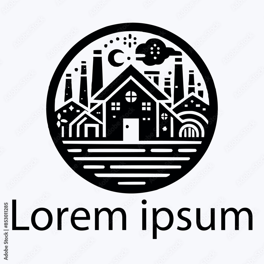 Fototapeta premium A black industry home logo on white simple background