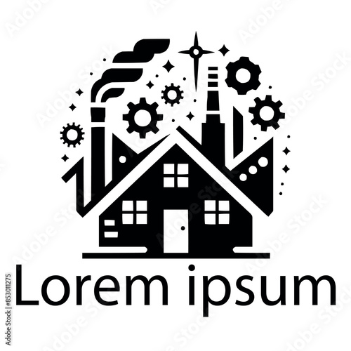 A black industry home logo on white simple background