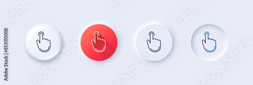 Hand Click line icon. Neumorphic, Red gradient, 3d pin buttons. Finger touch sign. Cursor pointer symbol. Line icons. Neumorphic buttons with outline signs. Vector