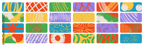 Retro colorful geometric pattern background, vector abstract square art. Hand drawing lines. Trendy bauhaus icon set