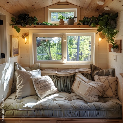 Modern bedroom interior with comfortable furniture and contemporary decor