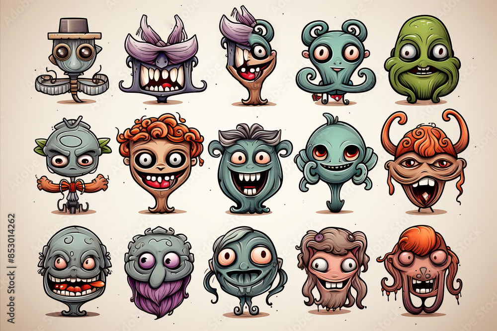 Fototapeta premium A doodle style creative illustration of funny and strange aliens collection.