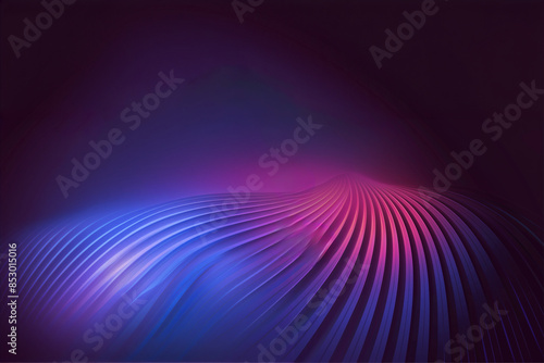 fond abstrait avec des vagues lumineuses en dégradé de bleu et rose sur fond noir espace négatif copyspace effet relief 3D