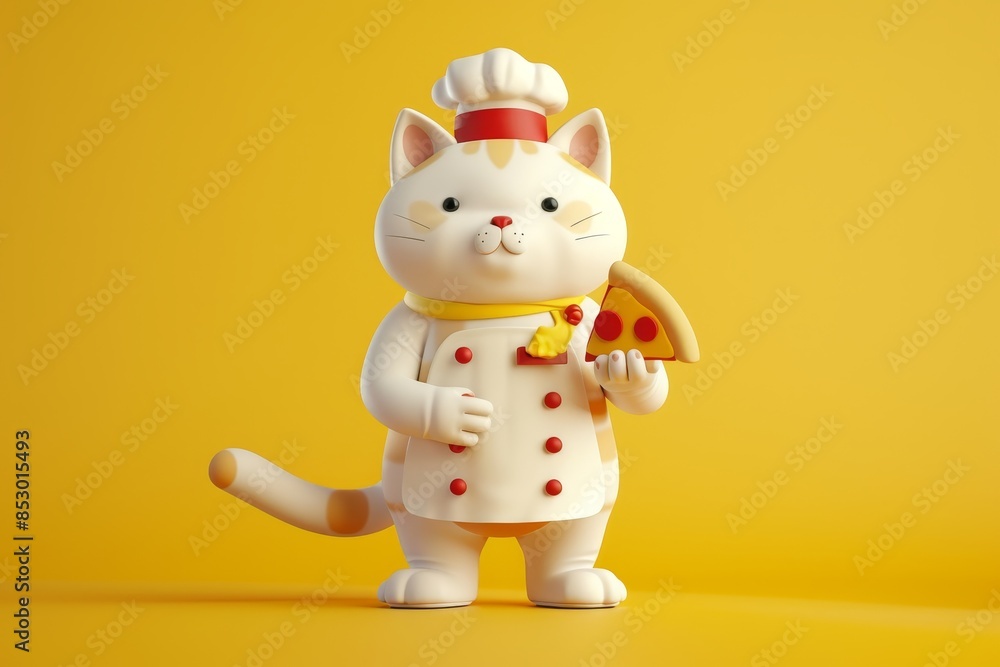 A cartoon cat wearing a chef's hat and apron holding a pizza A cartoon cat wearing a chef's hat and apron holding a pizza
