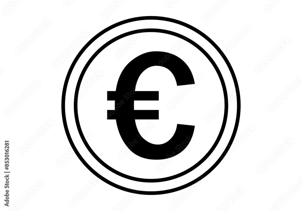 Icono negro de moneda de euro en fondo blanco
