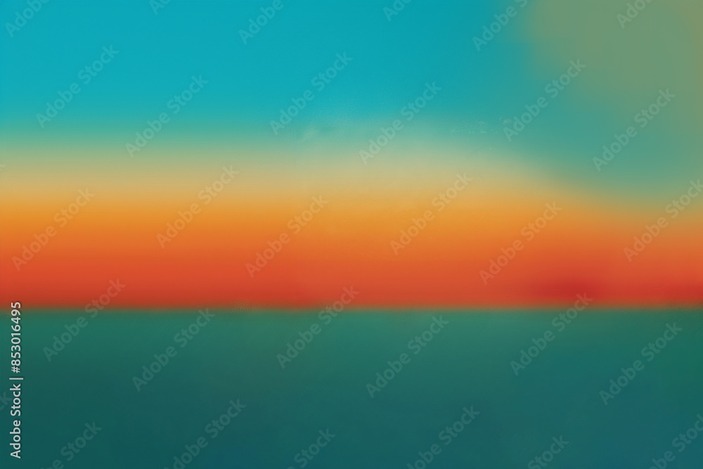 Fototapeta premium coucher de soleil abstrait sur l'horizon : nuances de bleu, orange et vert fusionnant dans une composition artistique évoquant la tranquillité et la beauté naturelle espace négatif copyspace