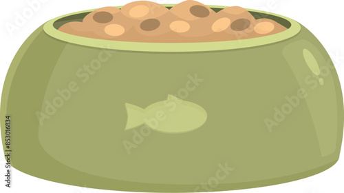 Green bowl full of pet food, showing the concept of feeding a cat or a dog