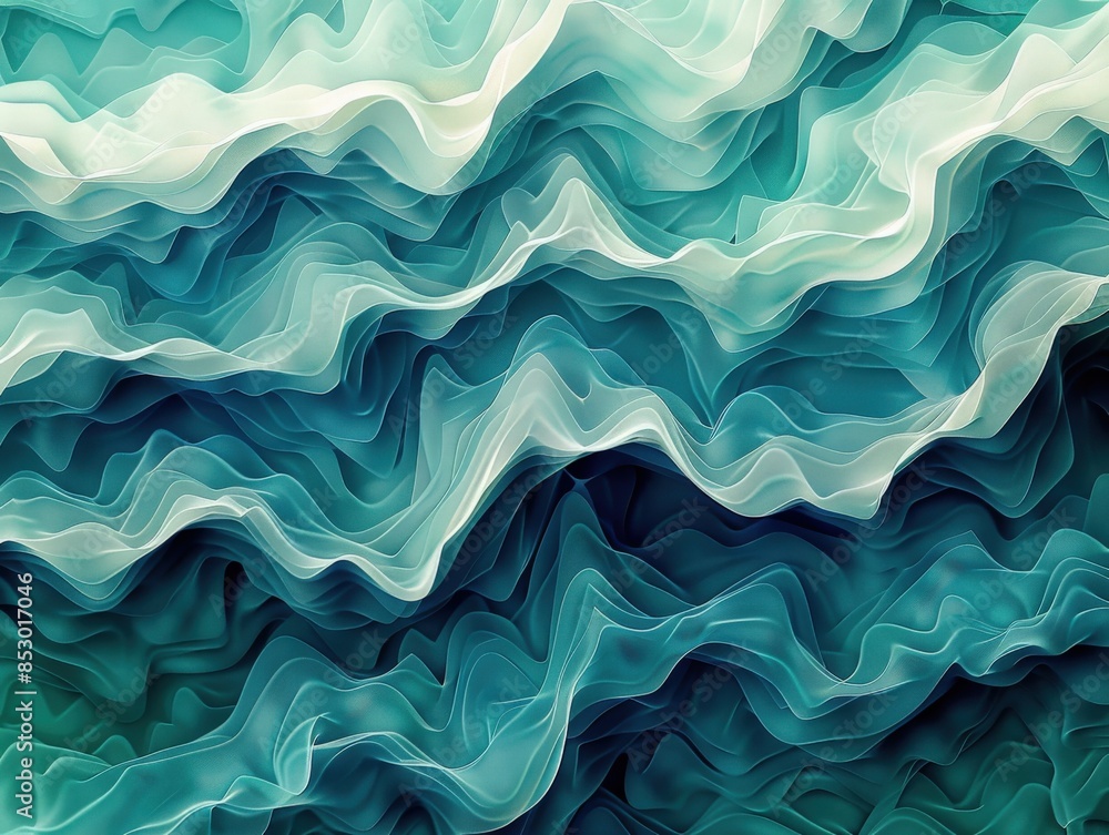 Multiple layers of teal waves forming an intricate oceanic pattern Multiple layers of teal waves forming an intricate oceanic pattern