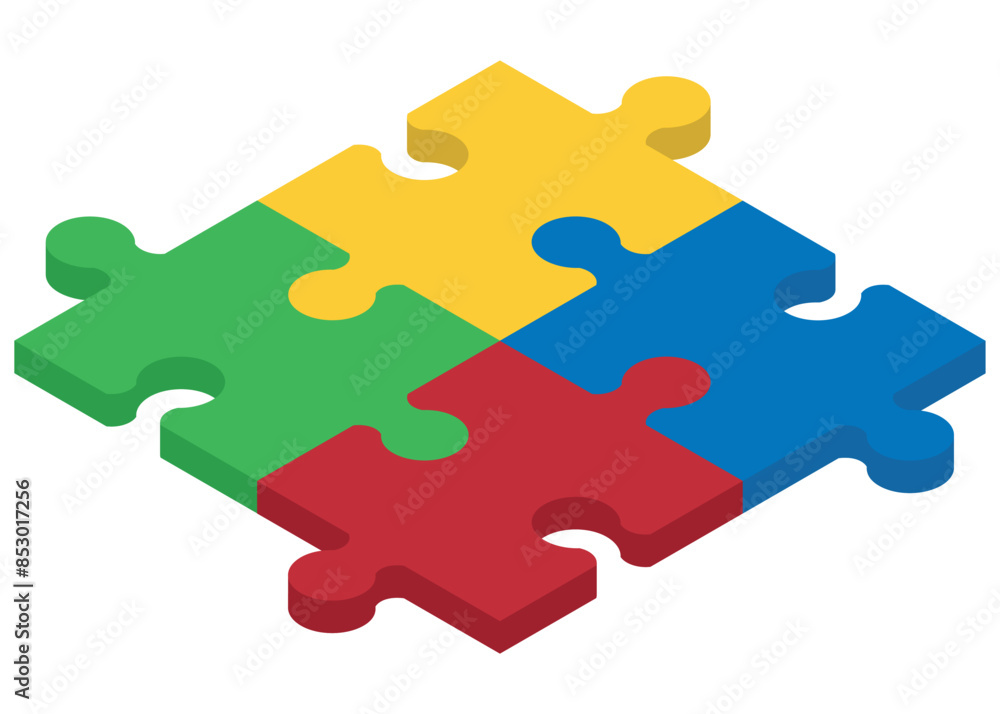 Set of Isometric puzzle pieces. Concept of teamwork, communication, problem or challenge solution. Vector illustration. Set of Isometric puzzle pieces. Concept of teamwork, communication, problem or challenge solution. Vector illustration.