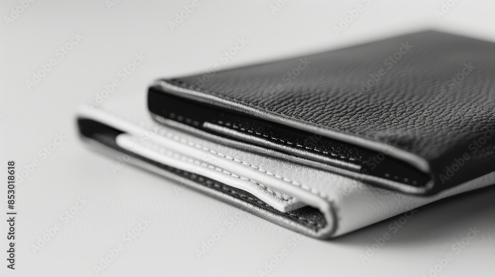 Black and White Leather Wallet Close-up Black and White Leather Wallet Close-up