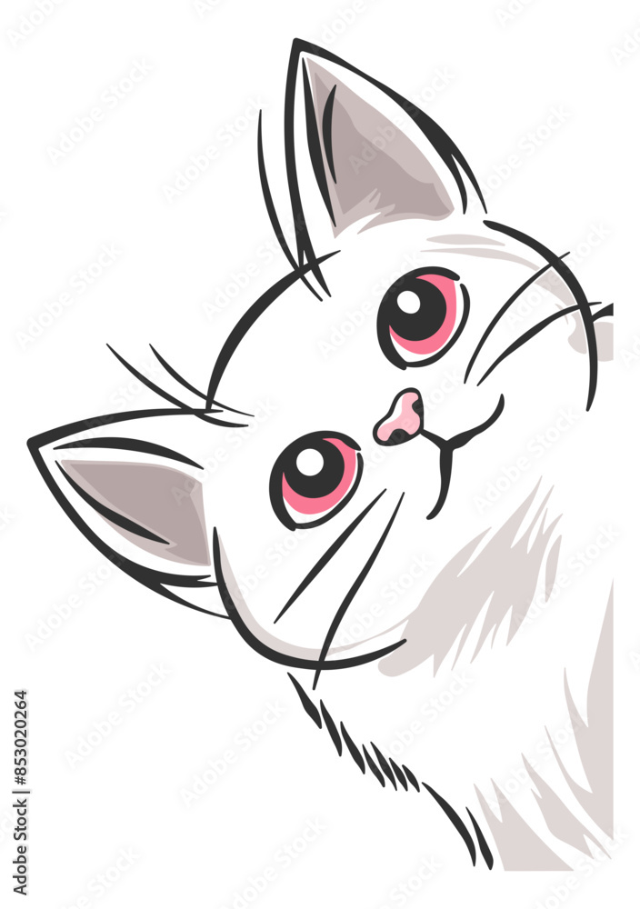 drawing of a peeking kitten or cat without background drawing of a peeking kitten or cat without background