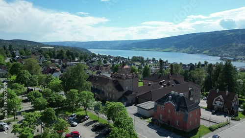 Lillehammer Upper Secondary School in the foreground with Sportsplassen and Mjøsa in the background