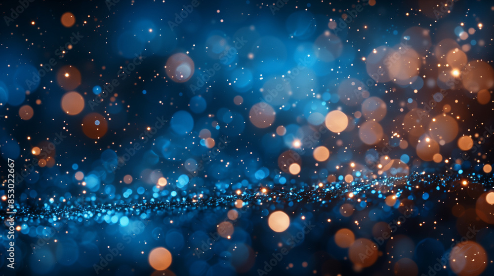 Abstract image of blue and orange bokeh lights creating a dreamy, sparkling background effect. Abstract image of blue and orange bokeh lights creating a dreamy, sparkling background effect.