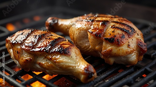 Chicken grilled on the grill, juicy and looks delicious generative AI  photo