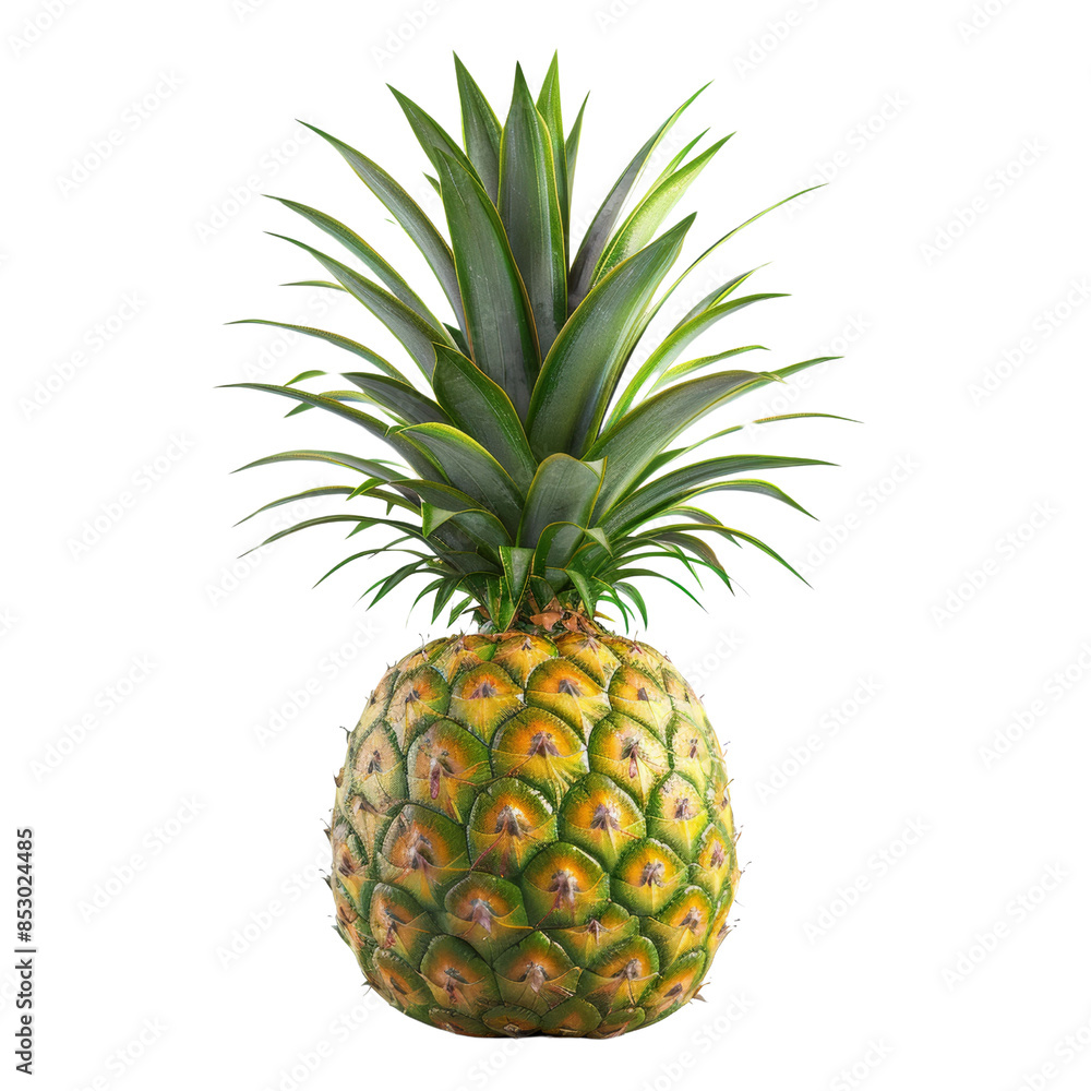 Whole Fresh Pineapple with Green Leaves, isolated on white background, transparent background Whole Fresh Pineapple with Green Leaves, isolated on white background, transparent background