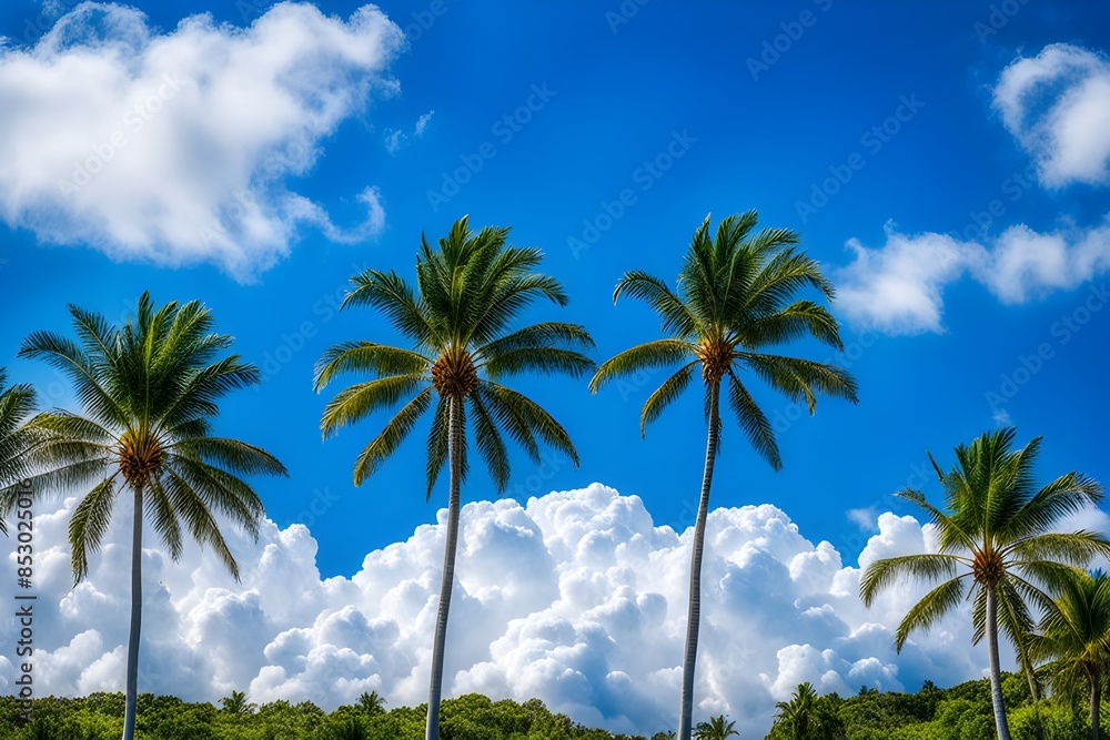Naklejka premium palm trees against blue sky