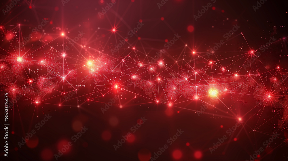 Fototapeta premium Red background with abstract lines and dots