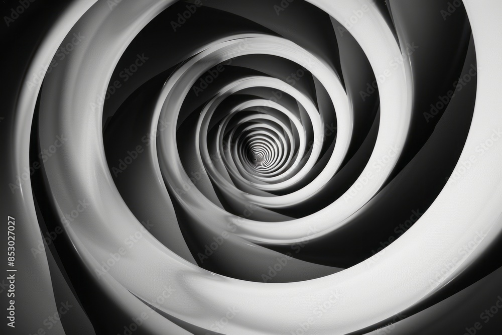 Hypnotic spirals in a black and white contrast , --no humans Hypnotic spirals in a black and white contrast , --no humans
