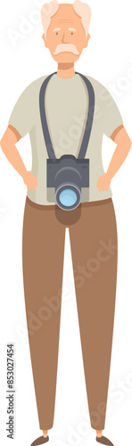 Senior photographer standing with camera around his neck