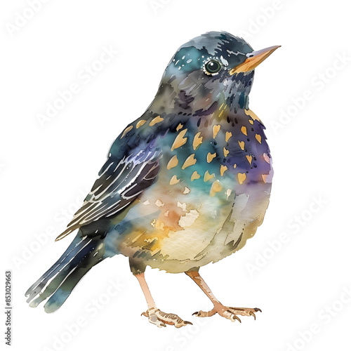 Charming Watercolor Clipart Featuring a Baby Starling