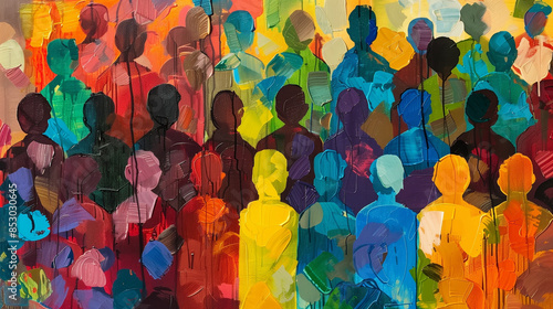 An abstract work of art that interprets the themes of diversity, inclusion and belonging. The patterns and lines on the canvas symbolize people's different perspectives and experiences.