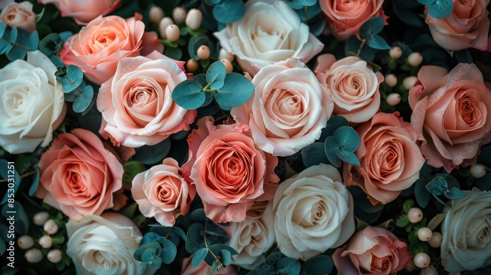 Close-Up of a Bouquet of Pink and White Roses Close-Up of a Bouquet of Pink and White Roses