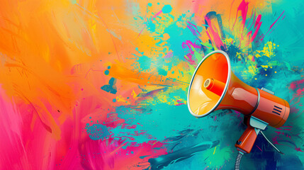 Colorful background and megaphone to make your marketing and advertising campaigns stand out. The color palette will catch the audience's eye, and the megaphone conveys key information.