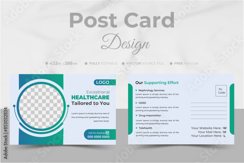 Postcard design template Healthcare or Medical. stylish corporate postcard design. Simple and Clean Modern Minimal Postcard Template.