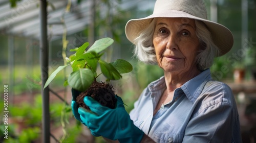 The elderly woman gardener photo
