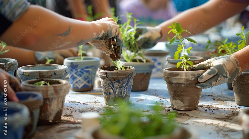A pottery class where participants make custom pots for growing herbs, with designs inspired by each herb's properties A pottery class where participants make custom pots for growing herbs, with designs inspired by each herb's properties